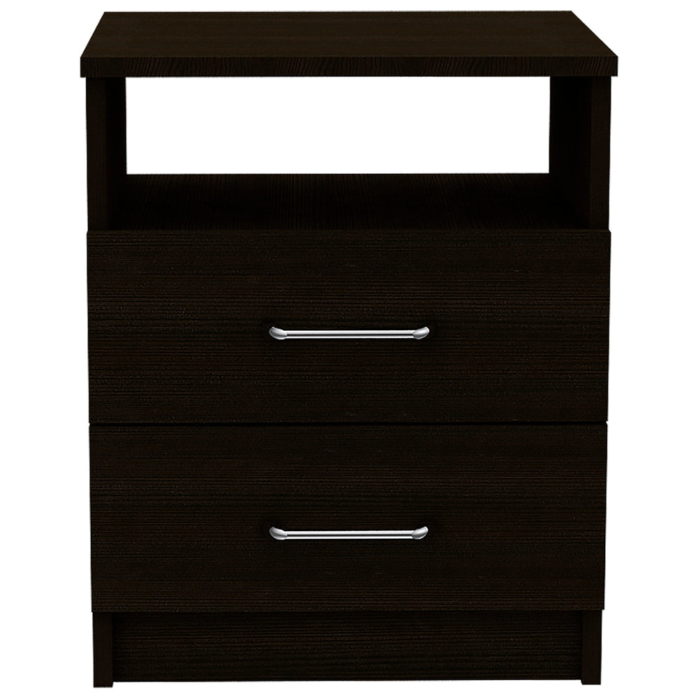 Homeroots 20" Black Two Drawer Faux Wood Nightstand   543680