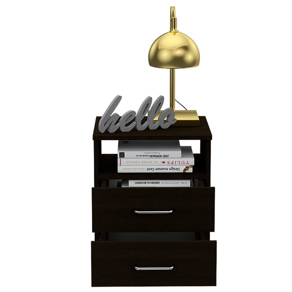 Homeroots 20" Black Two Drawer Faux Wood Nightstand   543680