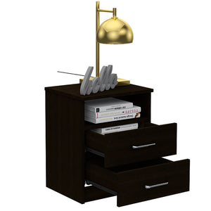 Homeroots 20" Black Two Drawer Faux Wood Nightstand   543680