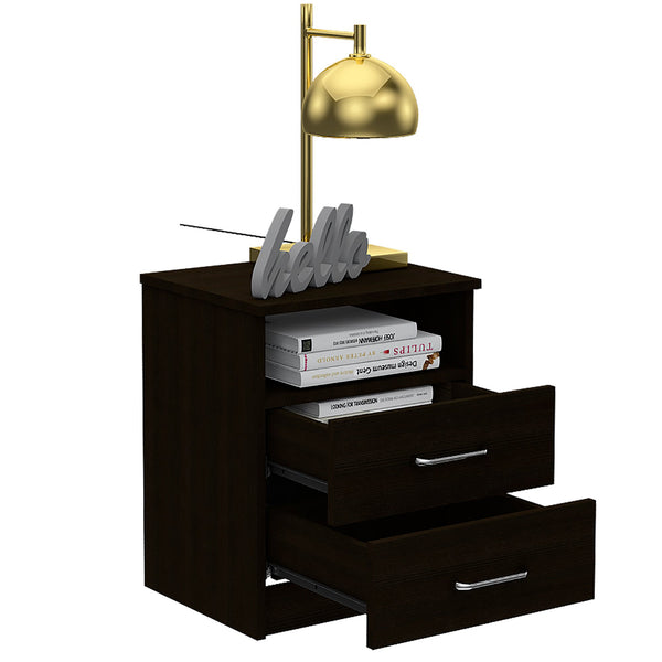 Homeroots 20" Black Two Drawer Faux Wood Nightstand   543680