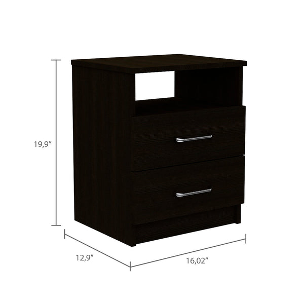 Homeroots 20" Black Two Drawer Faux Wood Nightstand   543680