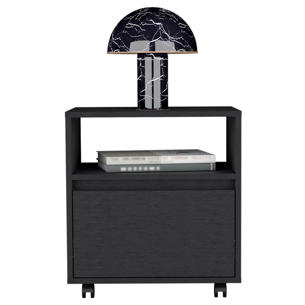 Homeroots 21" Black One Drawer Faux Wood Nightstand   543683