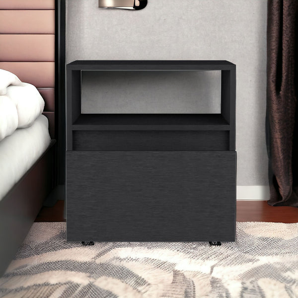 Homeroots 21" Black One Drawer Faux Wood Nightstand   543683