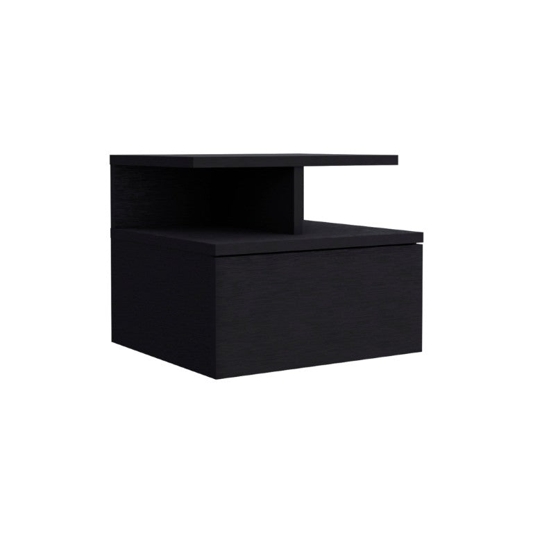 HomeRoots 12 Inch Floating Wall Mounted Nightstand with Single Drawer for Modern Bedroom Storage Black 543685