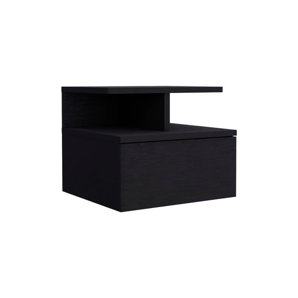 Homeroots 12" Black One Drawer Faux Wood Floating Nightstand   543685