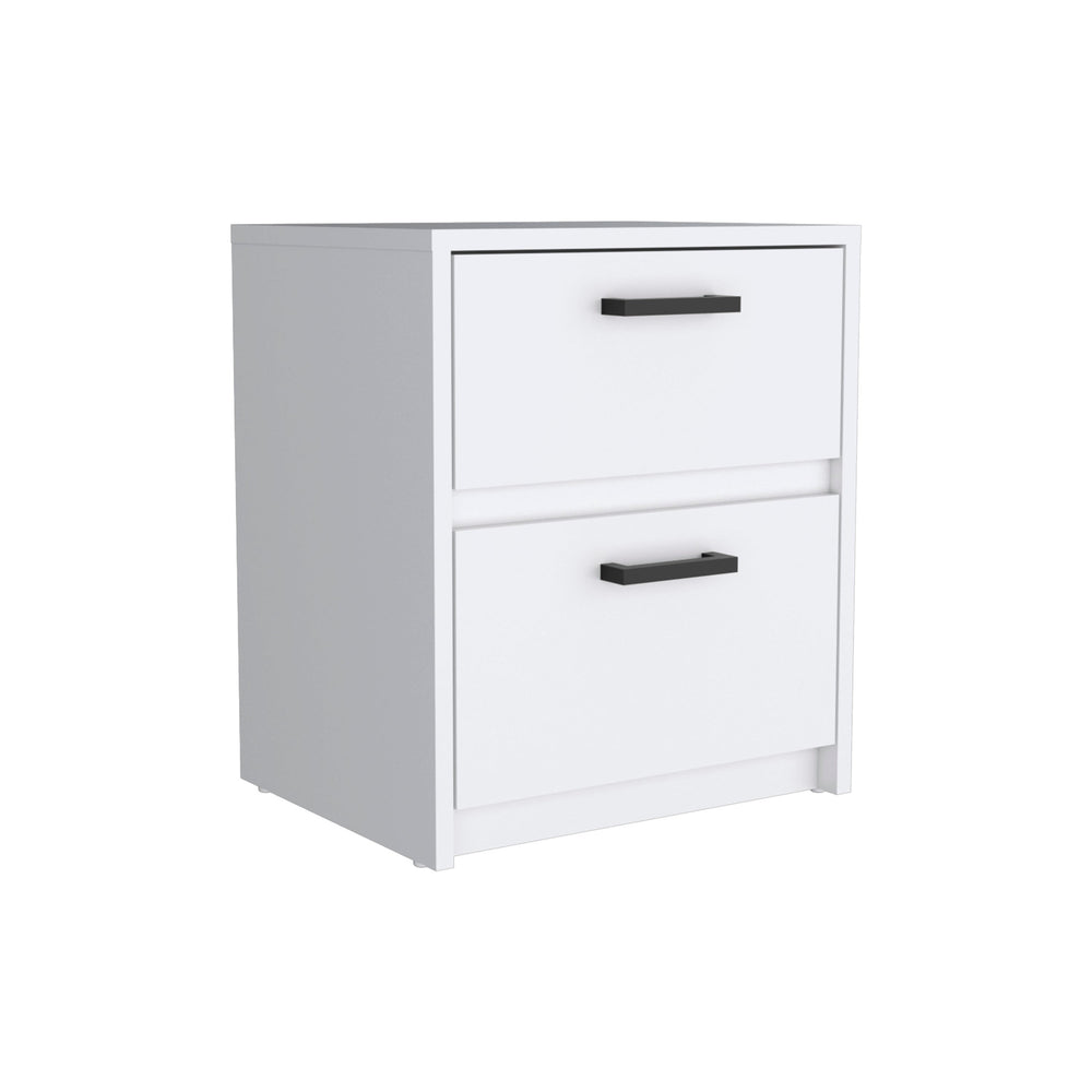 Homeroots 19" White Two Drawer Faux Wood Nightstand   543686