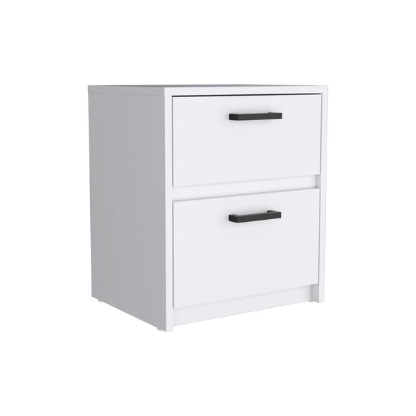 Homeroots 19" White Two Drawer Faux Wood Nightstand   543686
