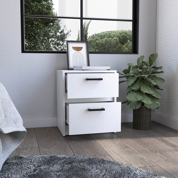 Homeroots 19" White Two Drawer Faux Wood Nightstand   543686