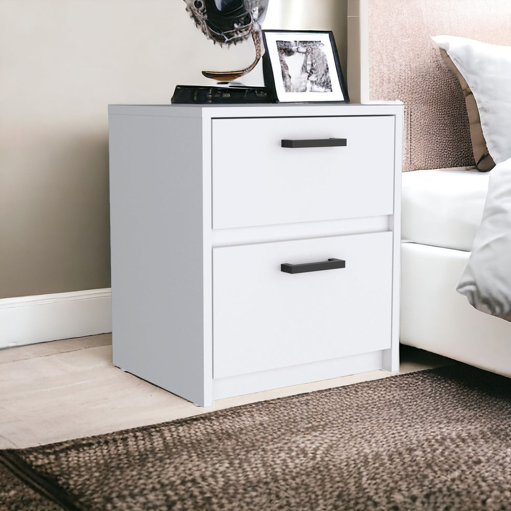Homeroots 19" White Two Drawer Faux Wood Nightstand   543686