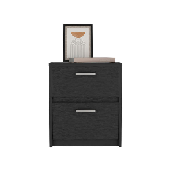 Homeroots 19" Black Two Drawer Faux Wood Nightstand   543687