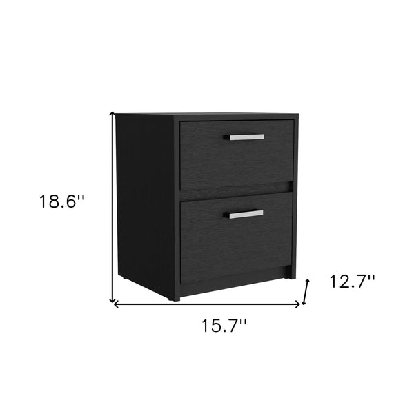 Homeroots 19" Black Two Drawer Faux Wood Nightstand   543687
