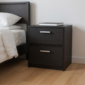 HomeRoots 19" Black Wood Nightstand with Two Drawers - Modern Storage Solution for Bedroom or Living Room Decor 543687