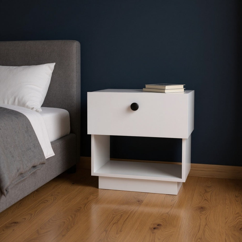 HomeRoots 20" White Wood Nightstand with Drawer & Shelf - Modern Compact Accent Table for Any Room Decor 543688