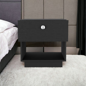 Homeroots 20" Black One Drawer Faux Wood Nightstand   543689