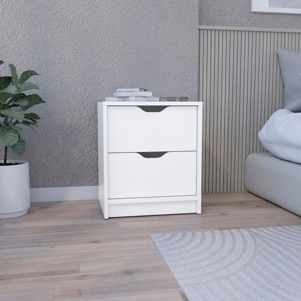 Homeroots 19" White Two Drawer Faux Wood Nightstand   543690