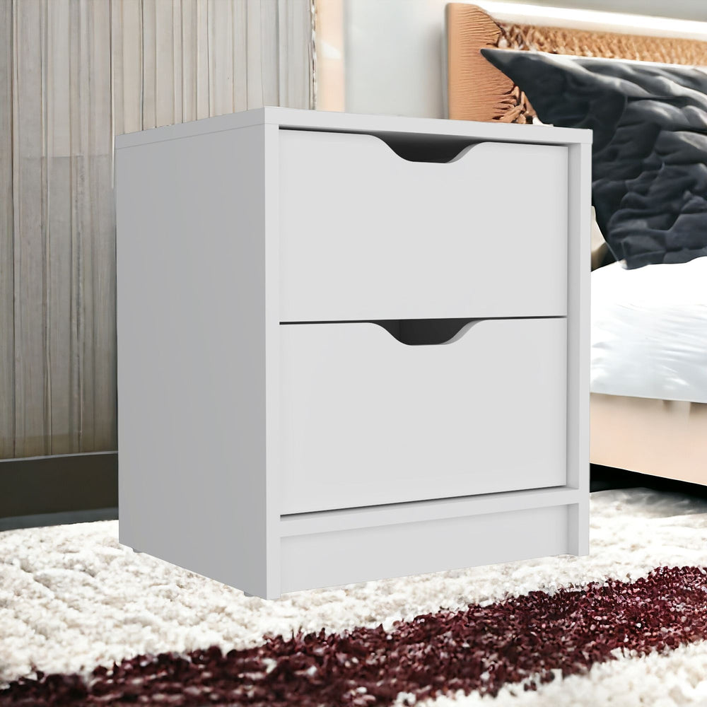 Homeroots 19" White Two Drawer Faux Wood Nightstand   543690