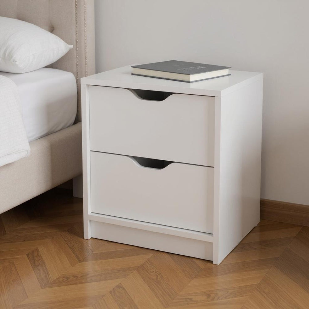 HomeRoots 19" White Wood Two Drawer Nightstand - Modern Design with Storage, Perfect for Bedroom or Living Room 543690