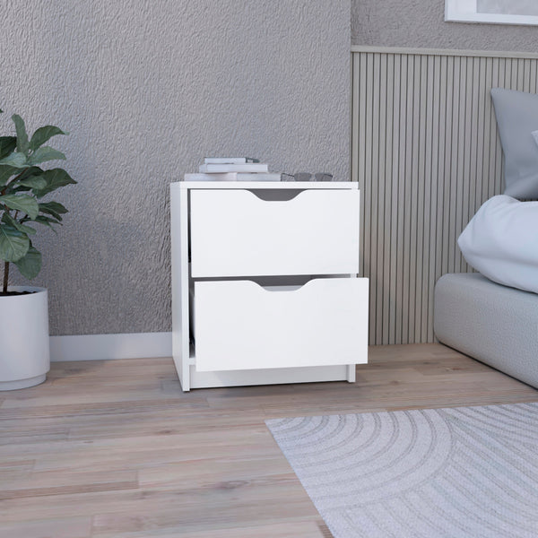Homeroots 19" White Two Drawer Faux Wood Nightstand   543690
