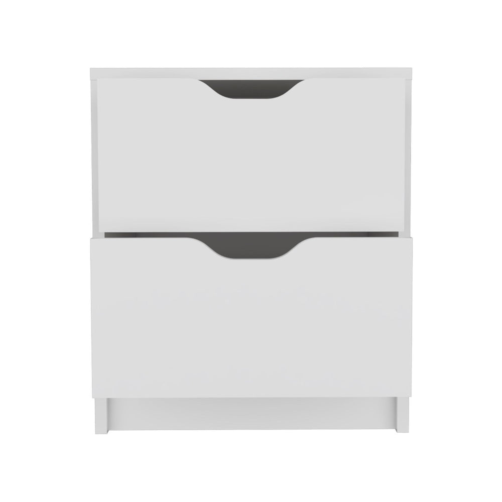 HomeRoots 19" White Wood Two Drawer Nightstand - Modern Design with Storage, Perfect for Bedroom or Living Room 543690