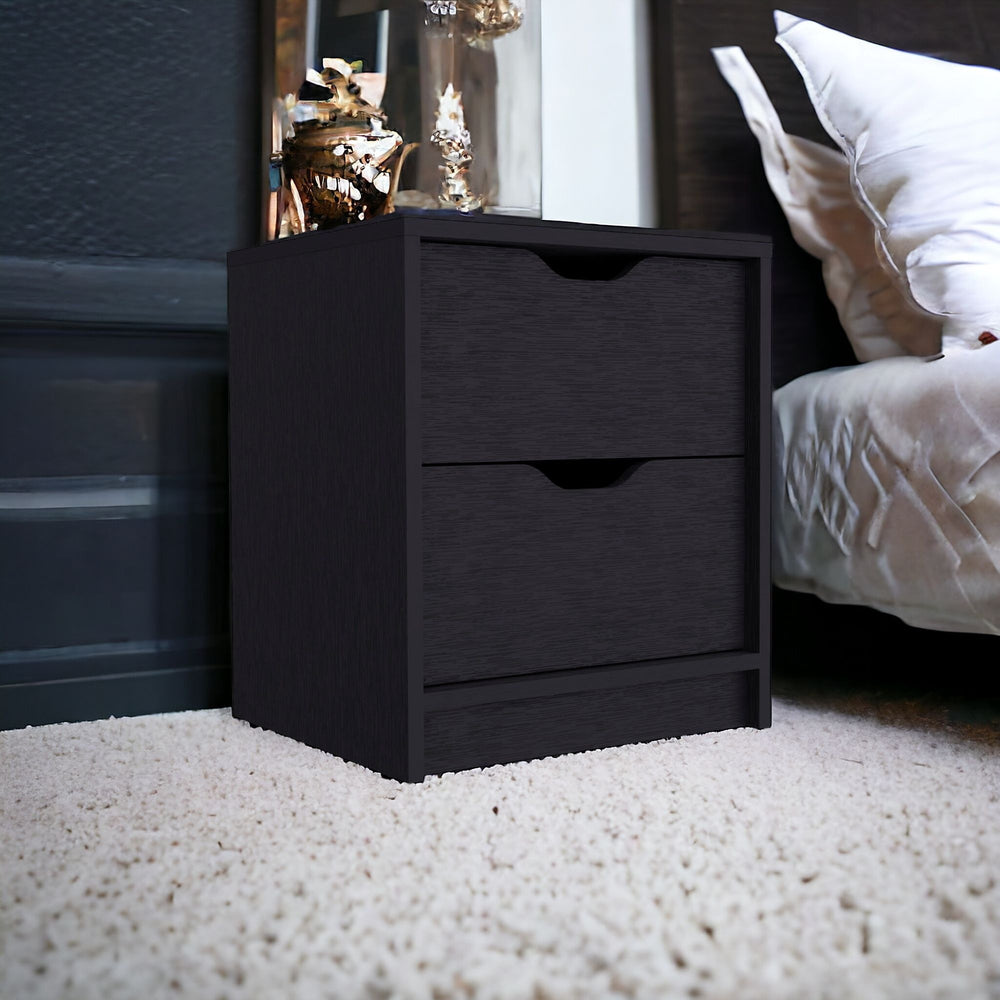 Homeroots 19" Black Two Drawer Faux Wood Nightstand   543691
