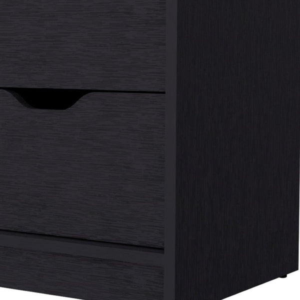 HomeRoots 19" Modern Black Two-Drawer Nightstand with Open Shelf - Compact Design for Small Spaces & Versatile Use 543691
