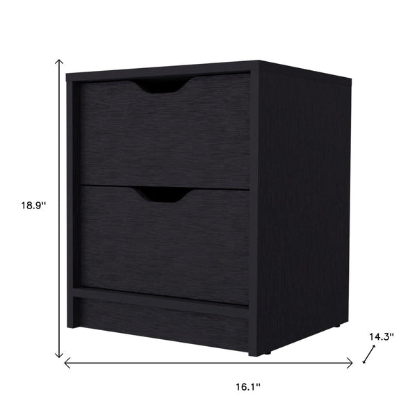 HomeRoots 19" Modern Black Two-Drawer Nightstand with Open Shelf - Compact Design for Small Spaces & Versatile Use 543691