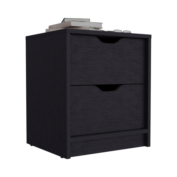 Homeroots 19" Black Two Drawer Faux Wood Nightstand   543691