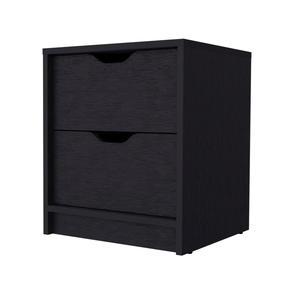 HomeRoots 19" Modern Black Two-Drawer Nightstand with Open Shelf - Compact Design for Small Spaces & Versatile Use 543691