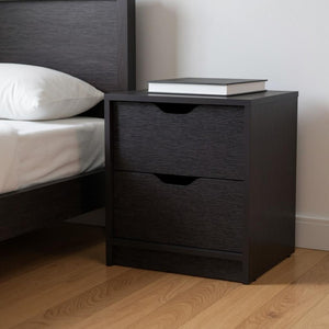 HomeRoots 19" Modern Black Two-Drawer Nightstand with Open Shelf - Compact Design for Small Spaces & Versatile Use 543691