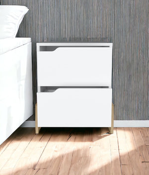 Homeroots 20" White Two Drawer Faux Wood Nightstand   543692