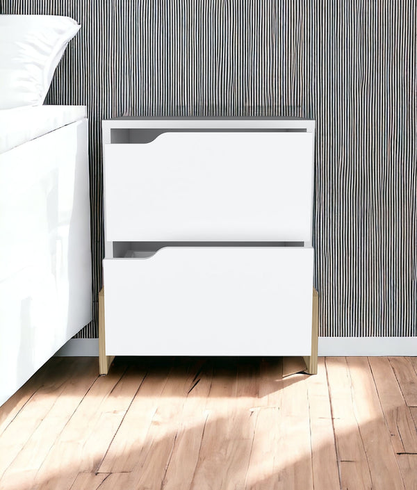 Homeroots 20" White Two Drawer Faux Wood Nightstand   543692