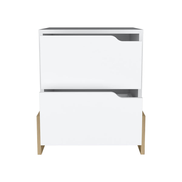 Homeroots 20" White Two Drawer Faux Wood Nightstand   543692