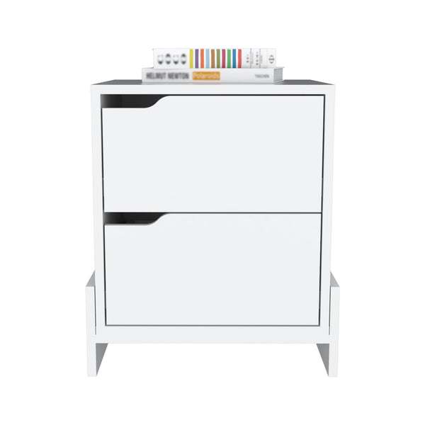 Homeroots 20" White Two Drawer Faux Wood Nightstand   543693