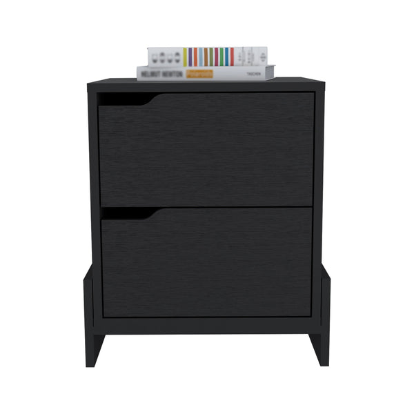 Homeroots 20" Black Two Drawer Faux Wood Nightstand   543694
