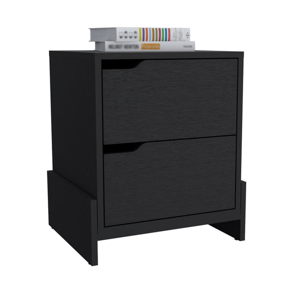 Homeroots 20" Black Two Drawer Faux Wood Nightstand   543694