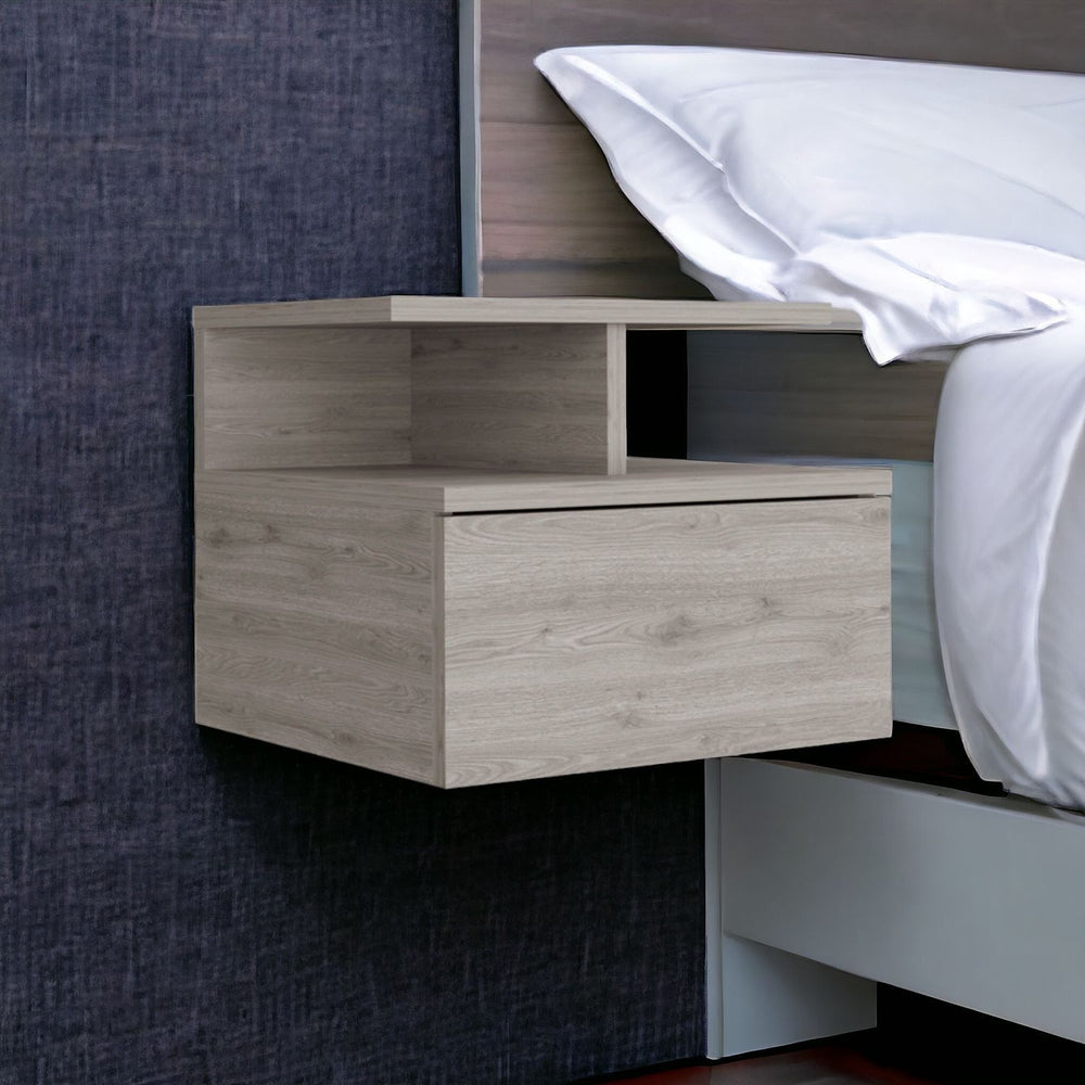 Homeroots 12" Gray One Drawer Faux Wood Floating Nightstand   543697