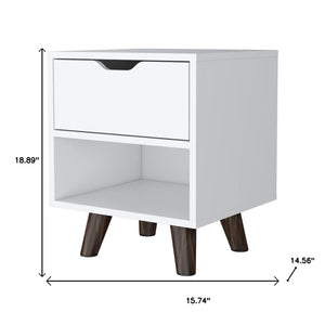 HomeRoots 19" White Wood Nightstand with Drawer and Shelf – Modern Compact Bedside Table for Small Spaces 543698