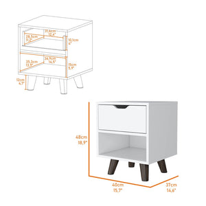 HomeRoots 19" White Wood Nightstand with Drawer and Shelf – Modern Compact Bedside Table for Small Spaces 543698