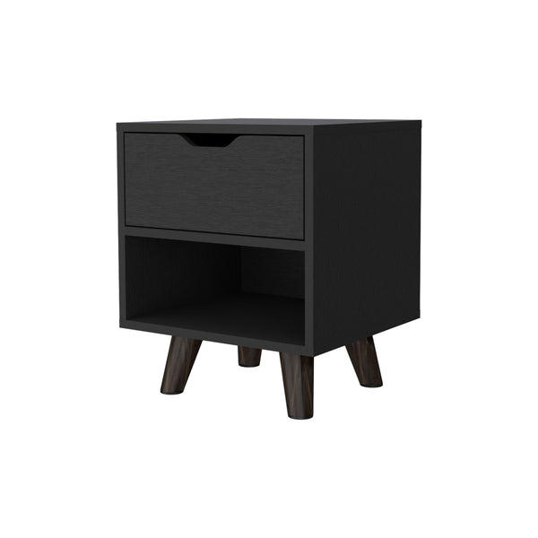 Homeroots 19" Black One Drawer Faux Wood Nightstand   543699