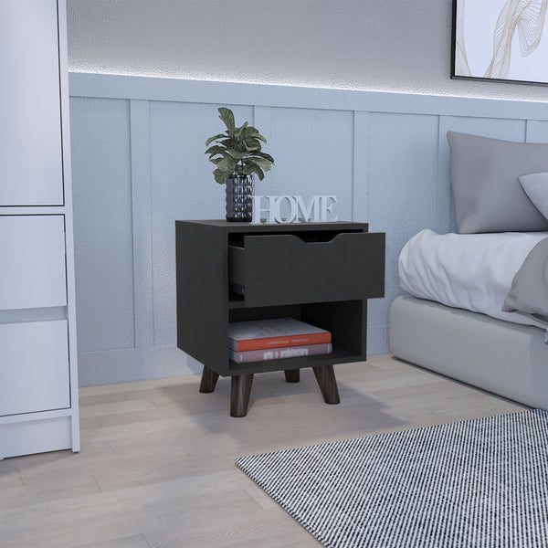 Homeroots 19" Black One Drawer Faux Wood Nightstand   543699
