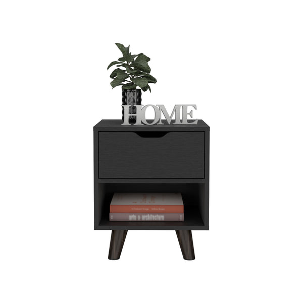 Homeroots 19" Black One Drawer Faux Wood Nightstand   543699