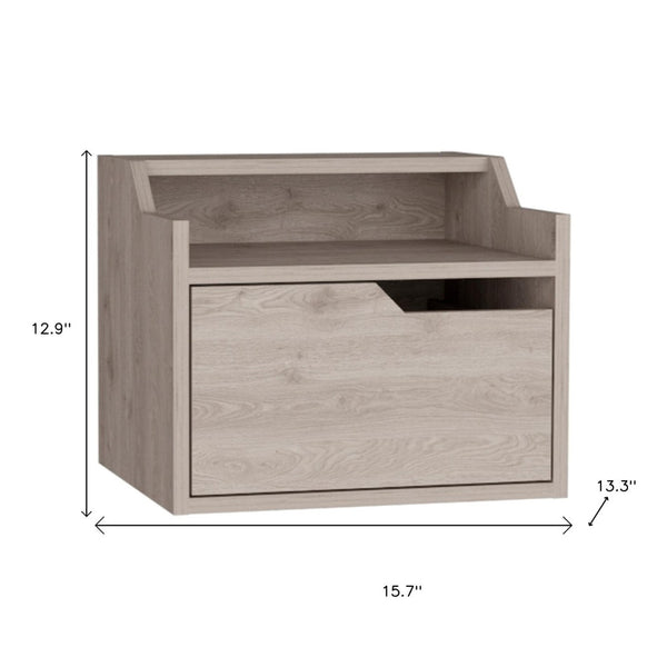 HomeRoots 13" Gray Wood Floating Nightstand - Sleek Wall-Mounted Design with One Drawer for Compact Spaces 543704
