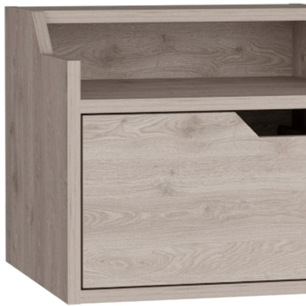 HomeRoots 13" Gray Wood Floating Nightstand - Sleek Wall-Mounted Design with One Drawer for Compact Spaces 543704