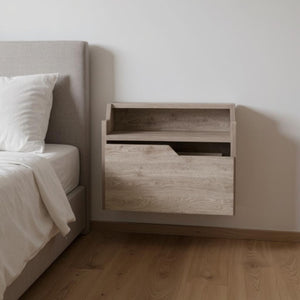 HomeRoots 13" Gray Wood Floating Nightstand - Sleek Wall-Mounted Design with One Drawer for Compact Spaces 543704