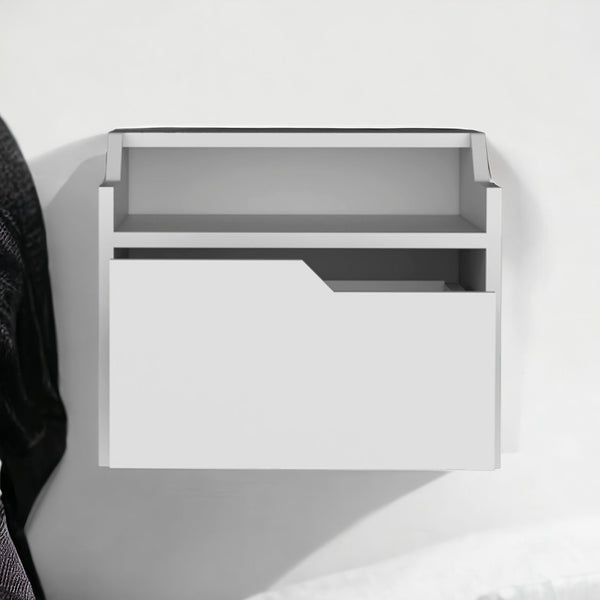 Homeroots 13" White One Drawer Faux Wood Floating Nightstand   543705