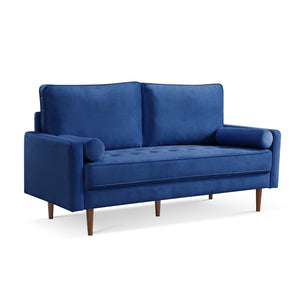 Homeroots 69" Blue Velvet Sofa And Toss Pillows With Dark Brown Legs   543706