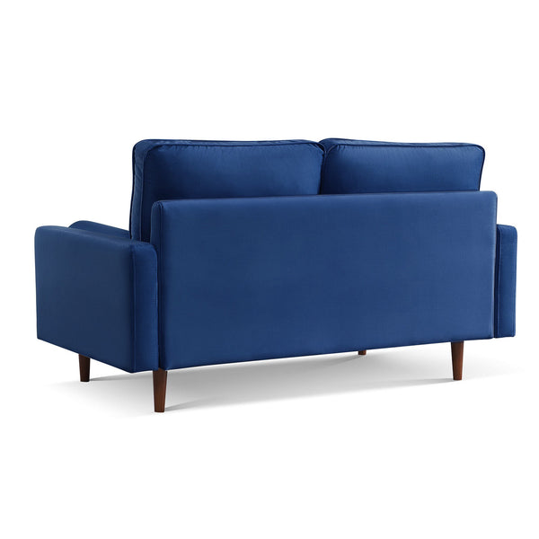 Homeroots 69" Blue Velvet Sofa And Toss Pillows With Dark Brown Legs   543706
