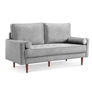 Homeroots 69" Gray Velvet Sofa And Toss Pillows With Dark Brown Legs   543707
