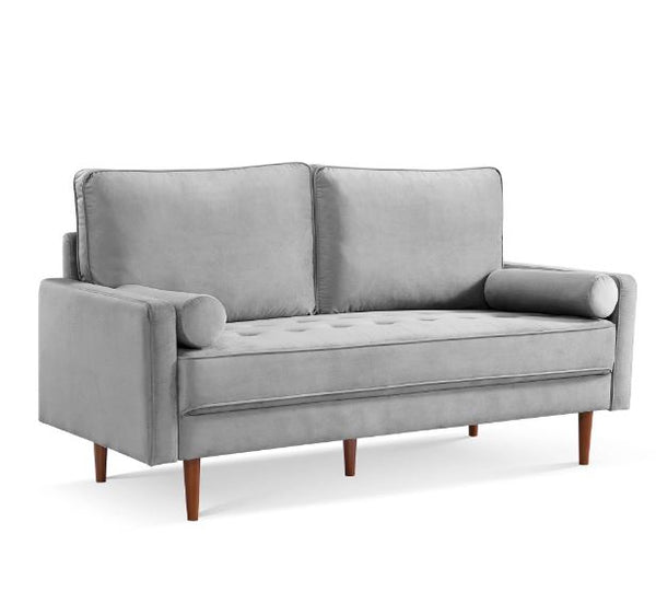 Homeroots 69" Gray Velvet Sofa And Toss Pillows With Dark Brown Legs   543707