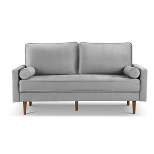 Homeroots 69" Gray Velvet Sofa And Toss Pillows With Dark Brown Legs   543707